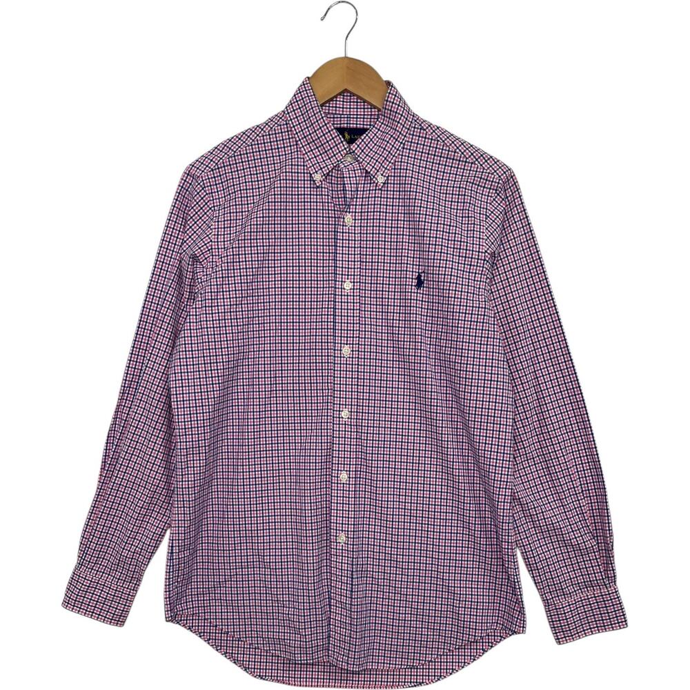 Ralph Lauren Shirt Mens Small Pink Blue Plaid Button Down Classic Fit Preppy
